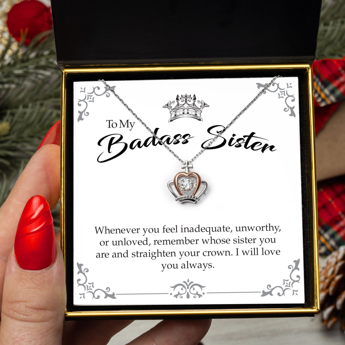 To My Badass Sister - Luxe Crown Necklace Gift Set