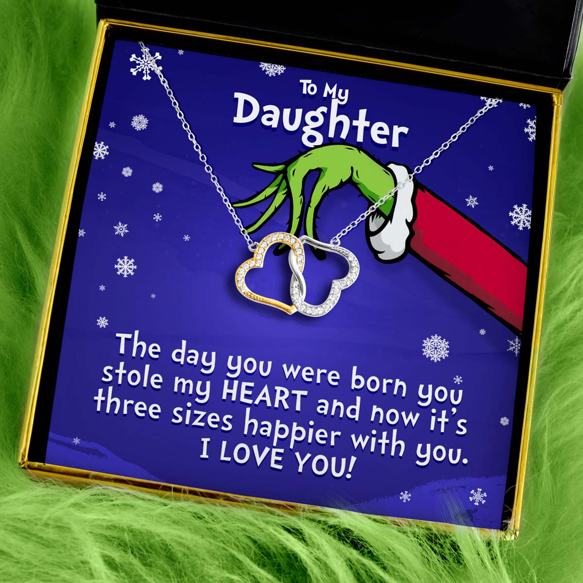 To My Daughter (Holiday Card) - Joined Hearts Two Tone Silver Necklace Gift Set