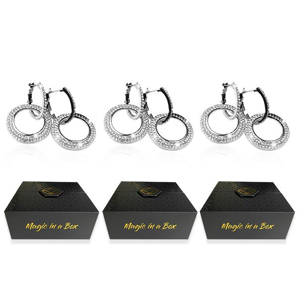 Magic in a Box - 3 Hollywood Hoops Crystal Double Hoop Earrings Gift Set