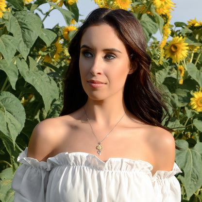 2 Sets of Advice From A Sunflower - Golden Sunflower Pendant Necklace (Support For Ukraine)