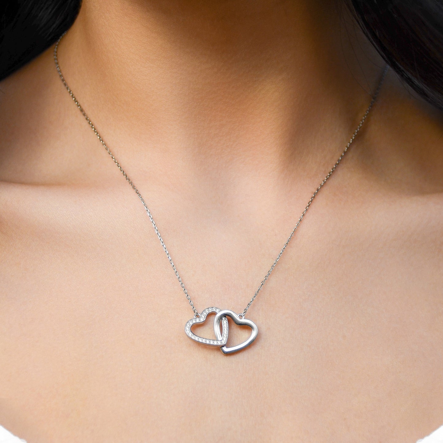 Beautiful Wife On Our Anniversary - Sterling Silver Joined Hearts Necklace Gift Set