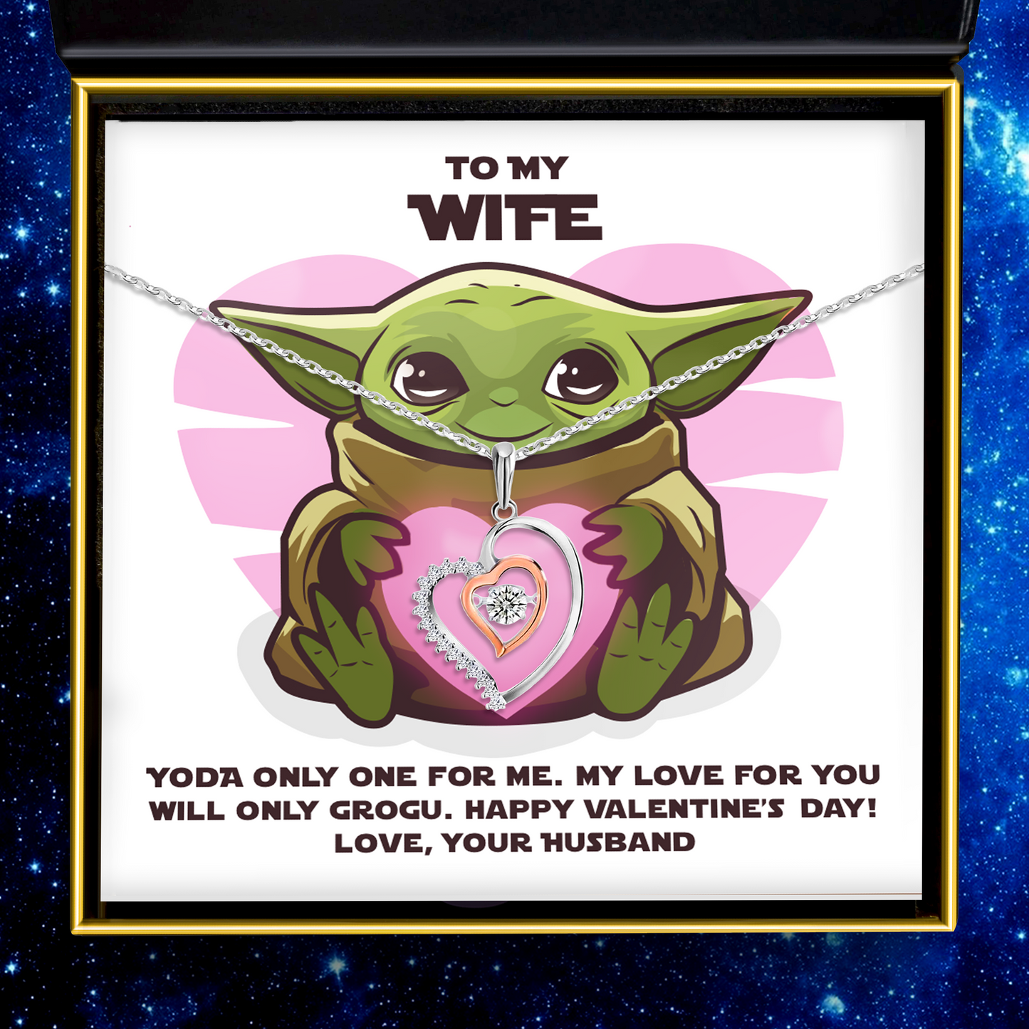 To My Wife, Yoda One For Me (Valentine's Day Card) - Luxe Heart Necklace Gift Set