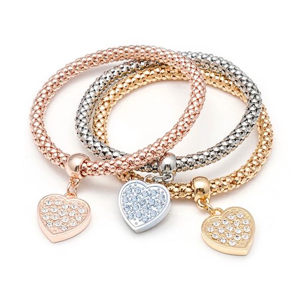 Pave Crystal Heart Charm Bracelets