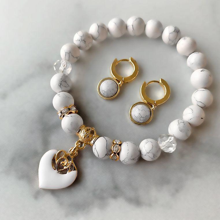 White Rose Beaded Bracelet With Free Matching Earrings ($35 Value)