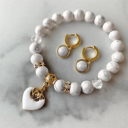 White Rose Beaded Bracelet With Free Matching Earrings ($35 Value)