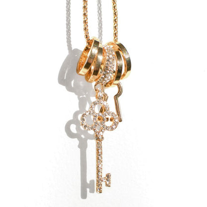 Gold Key - Long Necklace with Austrian Crystals