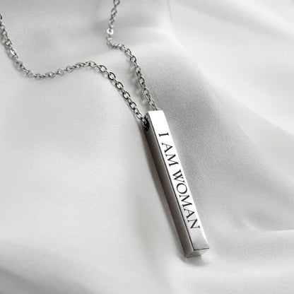 I AM WOMAN - Engraved Vertical Bar Necklace