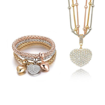 Solid Heart Charms Bracelet & Necklace