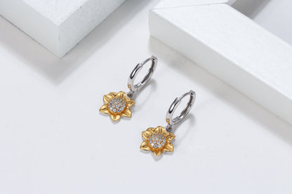 Golden Sunflower Mini Hoop Earrings
