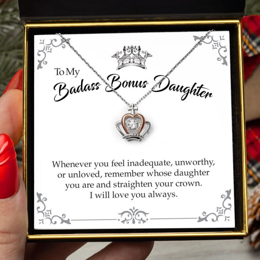 To My Badass Bonus Daughter - Luxe Crown Necklace Gift Set