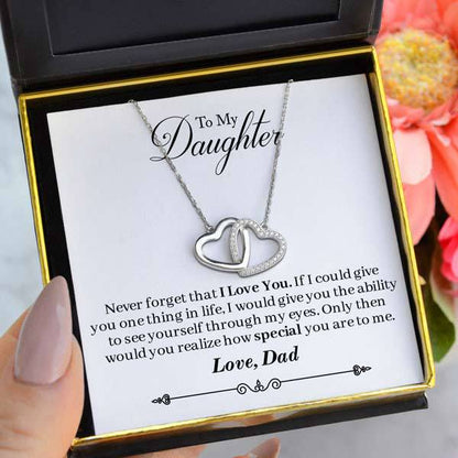 To My Daughter, Love Dad - Sterling Silver Joined Hearts Necklace Gift Set