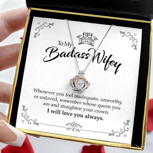 To My Badass Wifey - Luxe Crown Necklace Gift Set