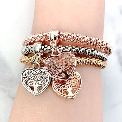 2 Sets of Tree of Life Heart Edition Charm Bracelet with Austrian Crystals