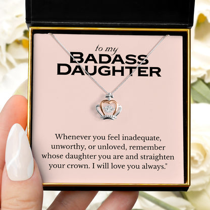 To My Badass Daughter (Pink Edition) - Luxe Crown Necklace Gift Set