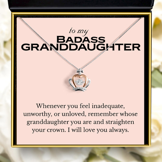 To My Badass Granddaughter (Pink Edition) - Luxe Crown Necklace Gift Set