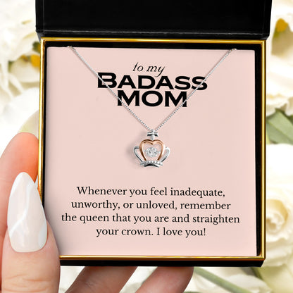 To My Badass Mom (Pink Edition) - Luxe Crown Necklace Gift Set