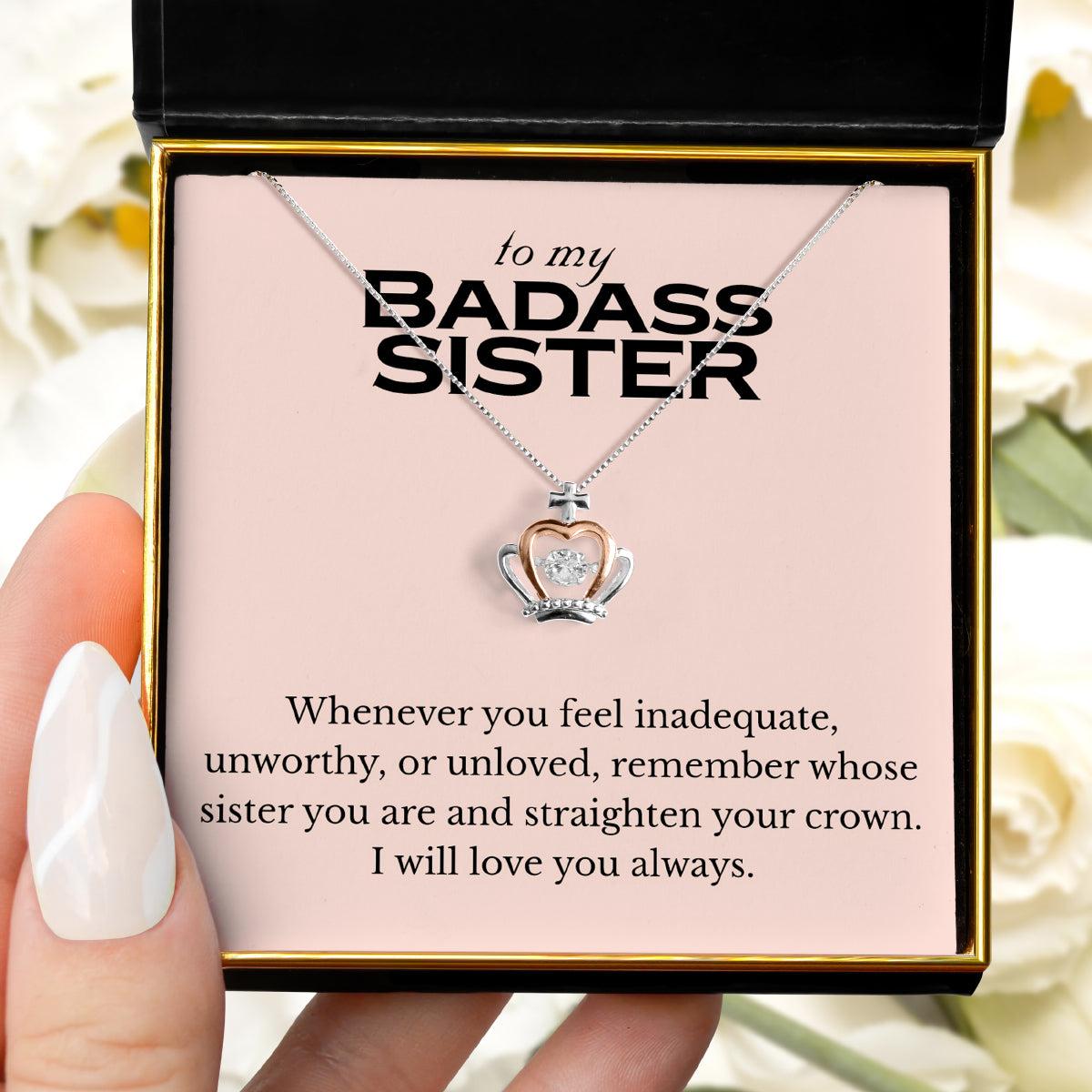 To My Badass Sister (Pink Edition) - Luxe Crown Necklace Gift Set