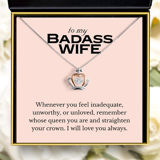To My Badass Wife (Pink Edition) - Luxe Crown Necklace Gift Set