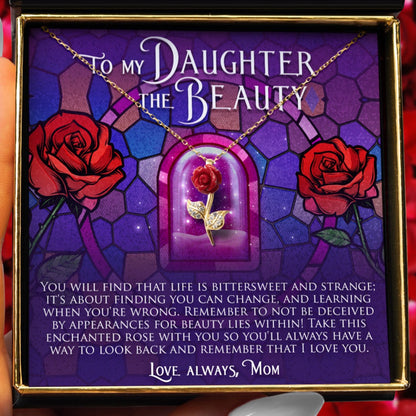 To My Daughter The Beauty (Enchanted Rose Card) - Red Rose Necklace Gift Set