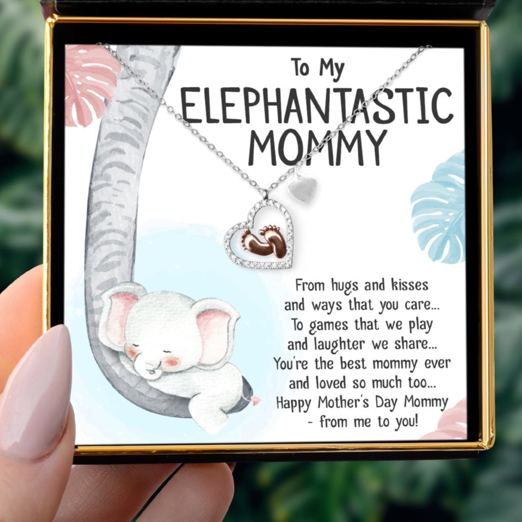 Elephantastic Mommy - Baby Feet Heart Necklace Gift Set