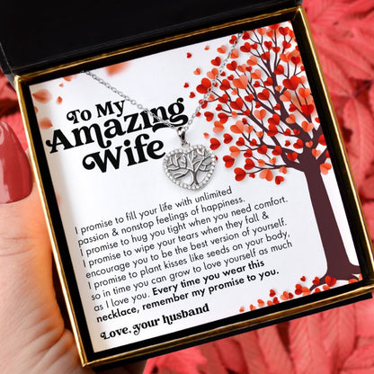 To My Amazing Wife, I Promise - Tree of Life Mini Heart Necklace Gift Set