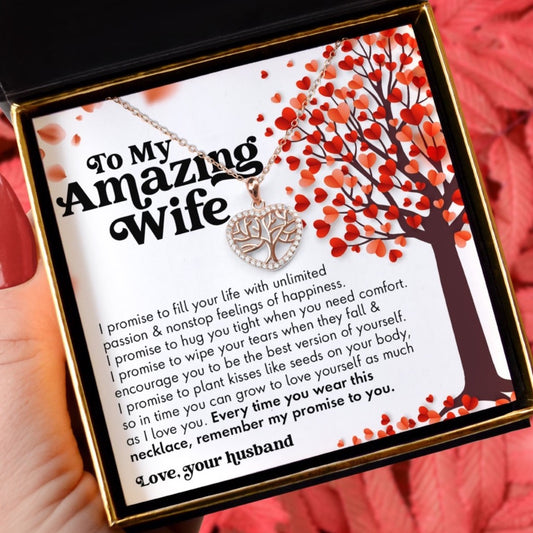 To My Amazing Wife, I Promise - Tree of Life Mini Heart Necklace Gift Set