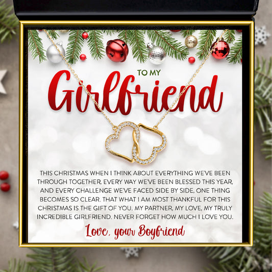 To My Girlfriend, This Christmas - Gold Joined Hearts Necklace Gift Set