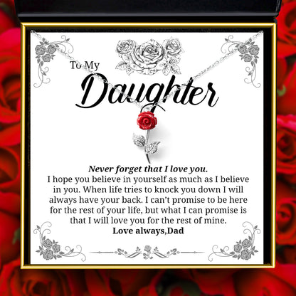 To My Daughter. Never Forget (From Dad) - Red Rose Necklace Gift Set
