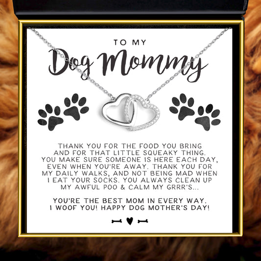 To My Dog Mommy On Mother's Day - Sterling Silver Joined Hearts Necklace Gift Set