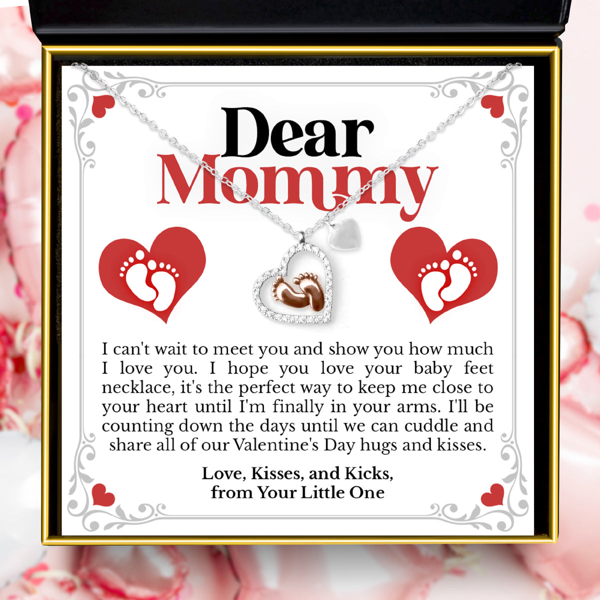 Dear Mommy, I Can't Wait to Meet You (Valentine's Day Card) - Baby Feet Heart Necklace Gift Set