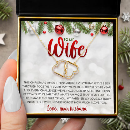 To My Wife, This Christmas - Gold Joined Hearts Necklace Gift Set