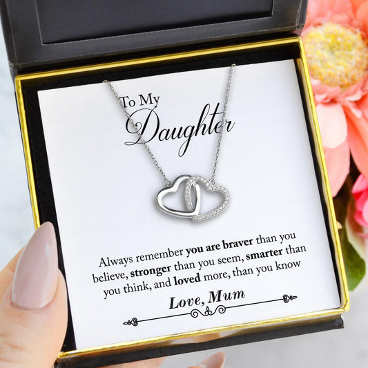 To My Daughter, Love Mum - Sterling Silver Joined Hearts Necklace Gift Set