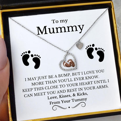 To My Mummy - Baby Feet Heart Pendant Necklace Gift Set