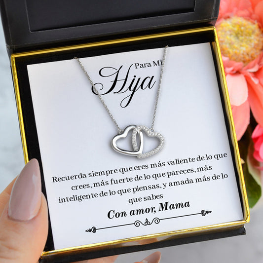Para Mi Hija - Sterling Silver Joined Hearts Crystal Necklace