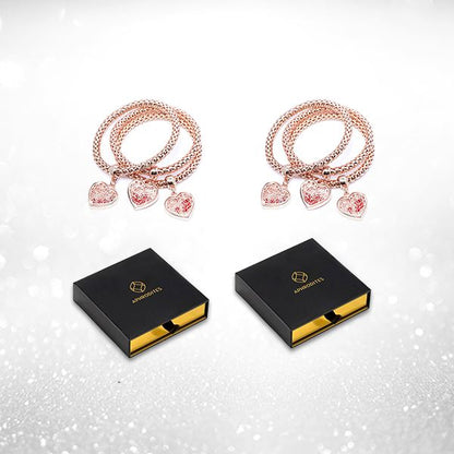 2 Sets of Blush Gold Rose Charm Bracelets