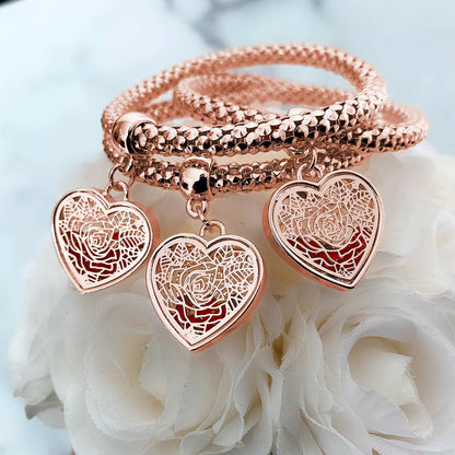 3 Sets of Blush Gold Rose Charm Bracelets