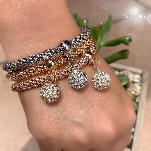 3 Sets of Crystal Studded Ball Charm Bracelets