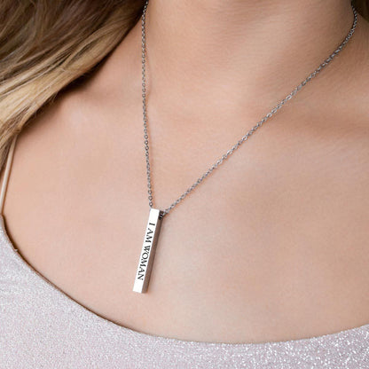 I AM WOMAN - Engraved Vertical Bar Necklace