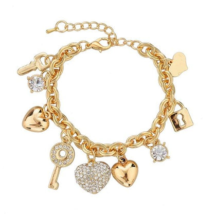 3 Sets of Love Locked Gold Charm Bracelets