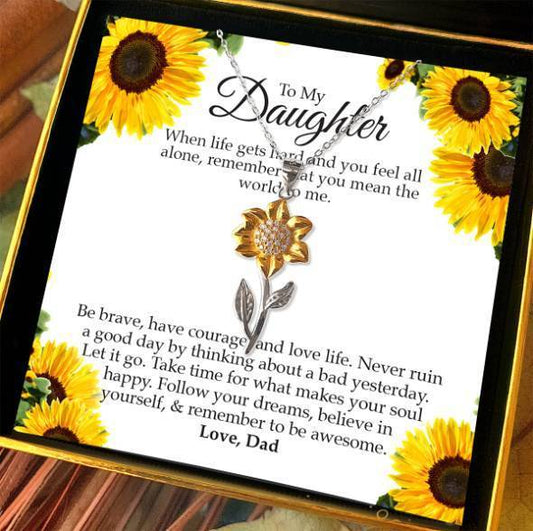To My Daughter, Love Dad Golden Sunflower Necklace Gift Set