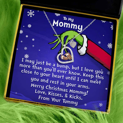 To My Mommy, From Your Tummy (Holiday Card) - Baby Feet Heart Necklace Gift Set